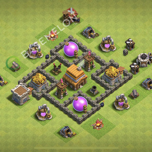 Town Hall Level 4 Trophy/Defense Base Design 2026, Anti Everything, Hybrid, Layout #2742