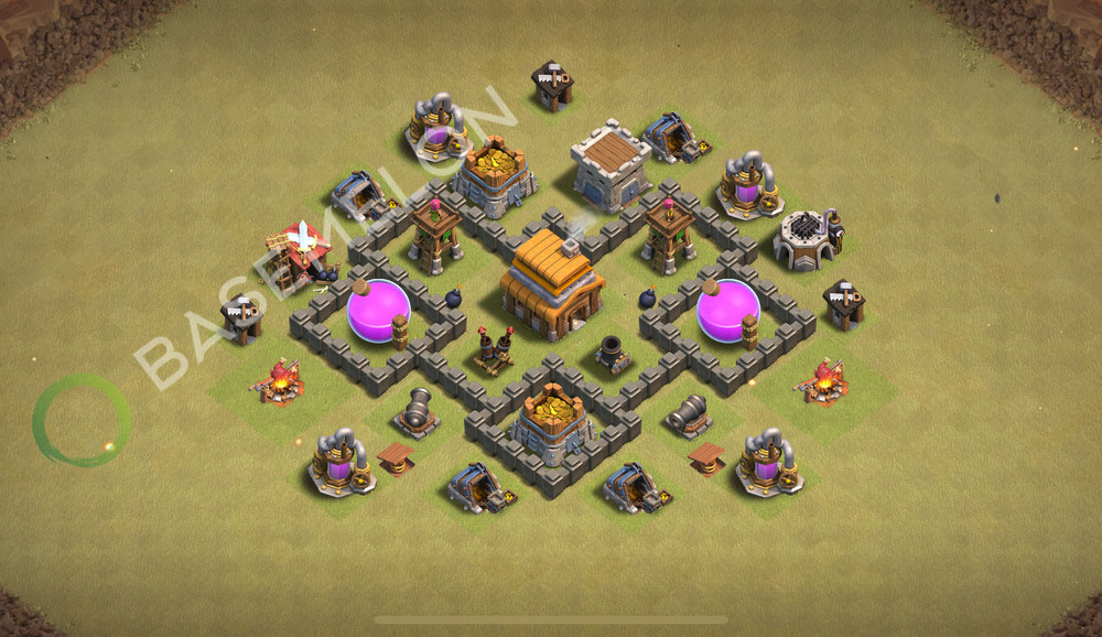 Town Hall Level 4 War Base Design 2026, Anti 3 Stars, Hybrid, Layout #2754