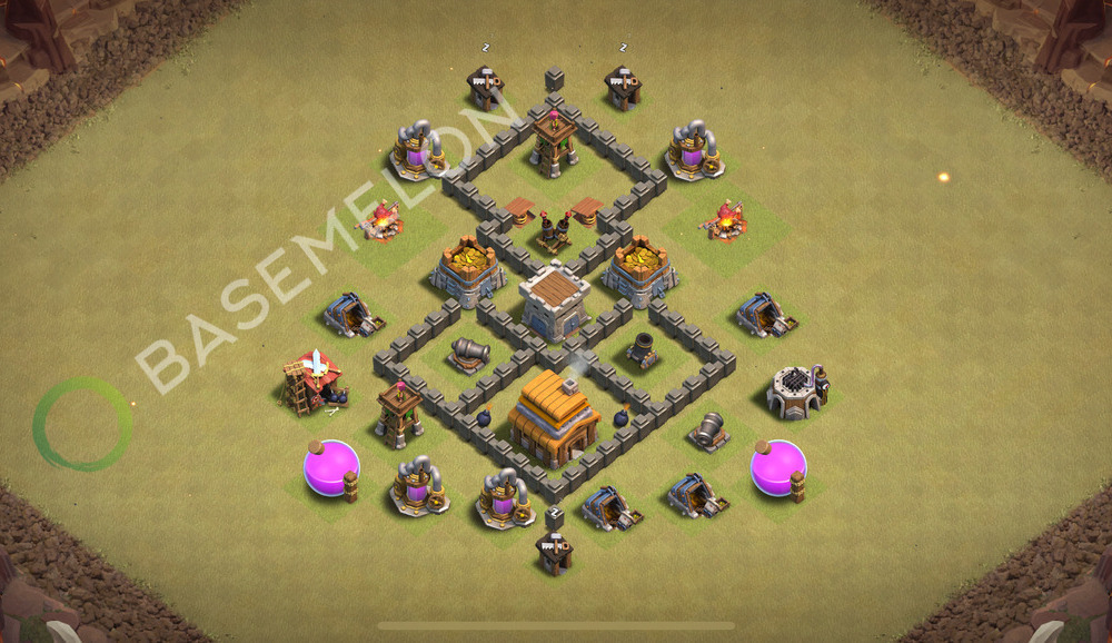 Town Hall Level 4 War Base Design 2026, Anti 3 Stars, Layout #2774