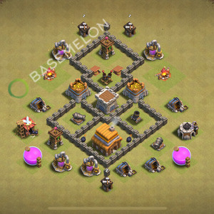 Town Hall Level 4 War Base Design 2026, Anti 3 Stars, Layout #2774