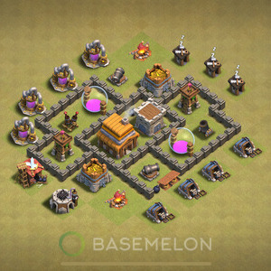 Town Hall Level 4 War Base Design, Max Levels, Anti Everything, Layout #306