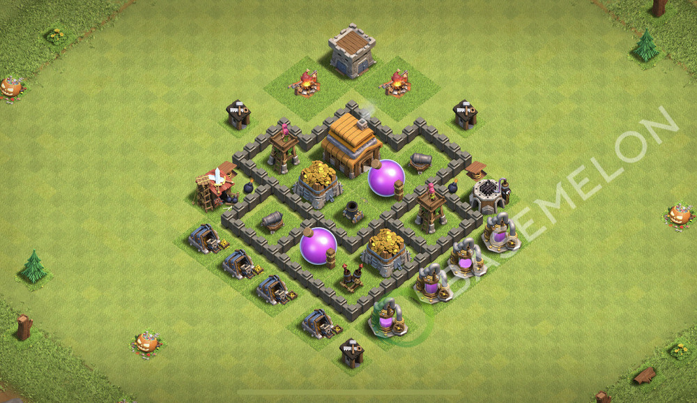 Town Hall Level 4 Trophy/Defense Base Design 2026, Hybrid, Layout #3084