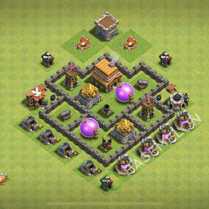 Town Hall Level 4 Trophy/Defense Base Design 2026, Hybrid, Layout #3084