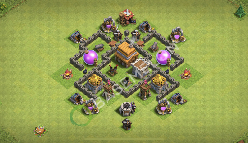 Town Hall Level 4 Trophy/Defense Base Design 2026, Unbeatable, Anti Air, Layout #3218