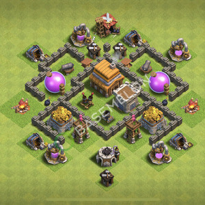Town Hall Level 4 Trophy/Defense Base Design 2026, Unbeatable, Anti Air, Layout #3218