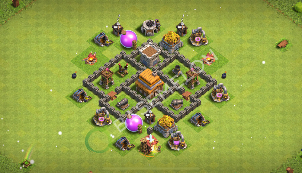 Town Hall Level 4 Trophy/Defense Base Design 2026, Anti 2 Stars, Layout #3239