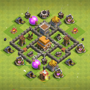 Town Hall Level 4 Trophy/Defense Base Design 2026, Anti 2 Stars, Layout #3239