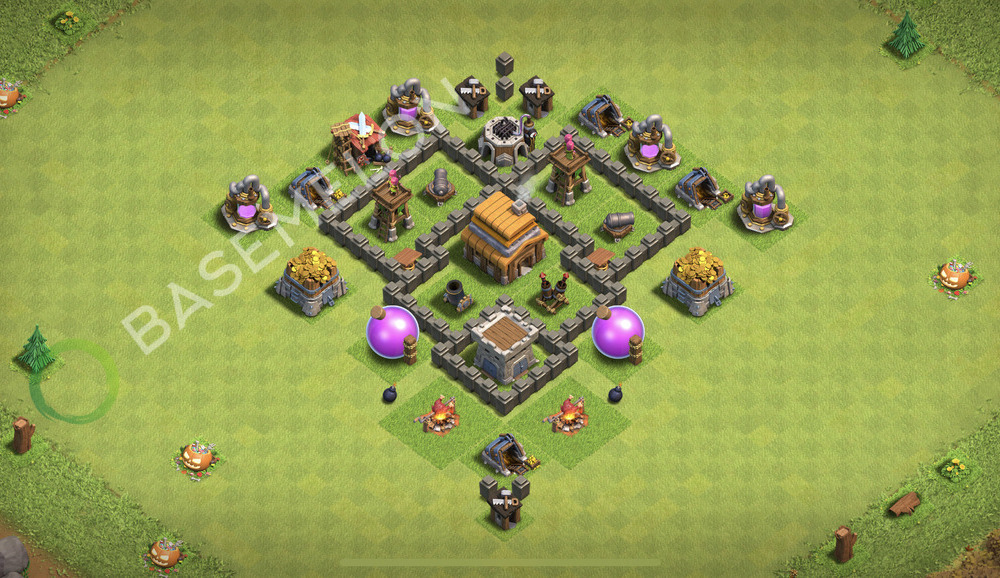 Town Hall Level 4 Trophy/Defense Base Design 2026, Anti Everything, Layout #3341