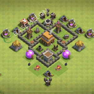 Town Hall Level 4 Trophy/Defense Base Design 2026, Anti Everything, Layout #3341