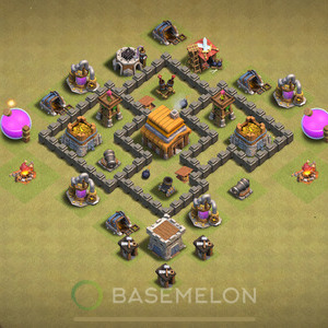 Town Hall Level 4 War Base Design, Anti 3 Stars, Anti Everything, Layout #400