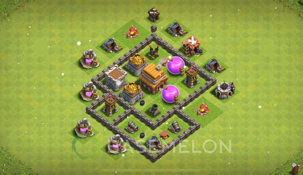 Town Hall Level 4 Trophy/Defense Base Design 2024, Anti 3 Stars, Anti Air, Layout #527