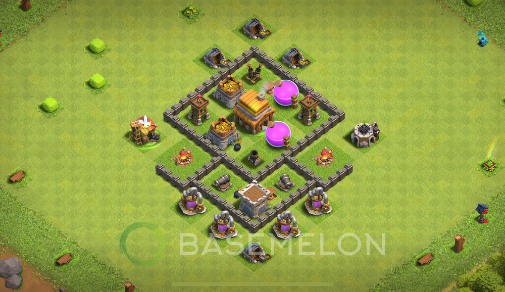 Town Hall Level 4 Trophy/Defense Base Design 2024, Anti 3 Stars, Anti Air, Layout #527