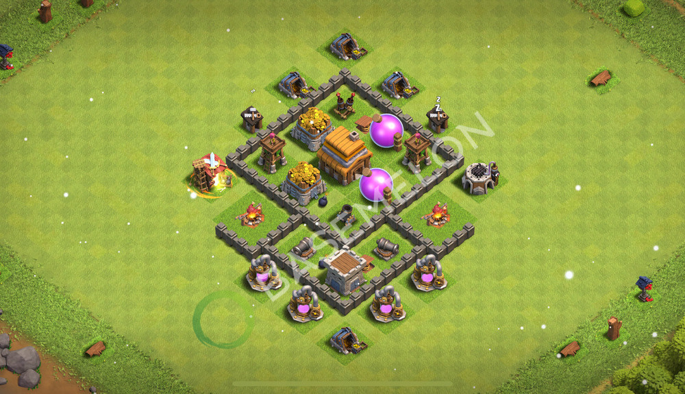 Town Hall Level 4 Trophy/Defense Base Design 2025, Anti 3 Stars, Anti Air, Layout #527