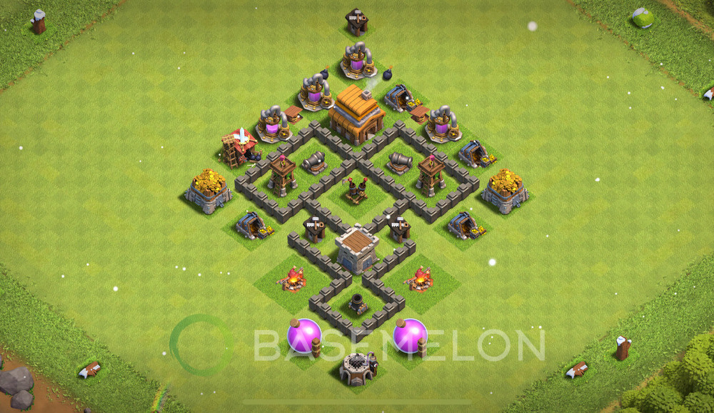 Town Hall Level 4 Trophy/Defense Base Design 2024, Anti 3 Stars, Layout #583