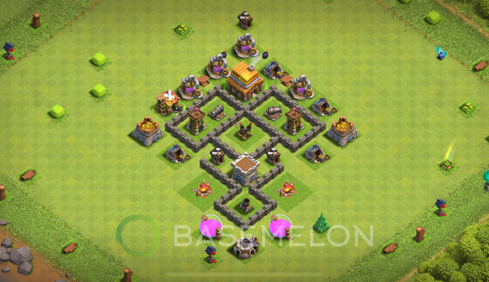 Town Hall Level 4 Trophy/Defense Base Design 2024, Anti 3 Stars, Layout #583