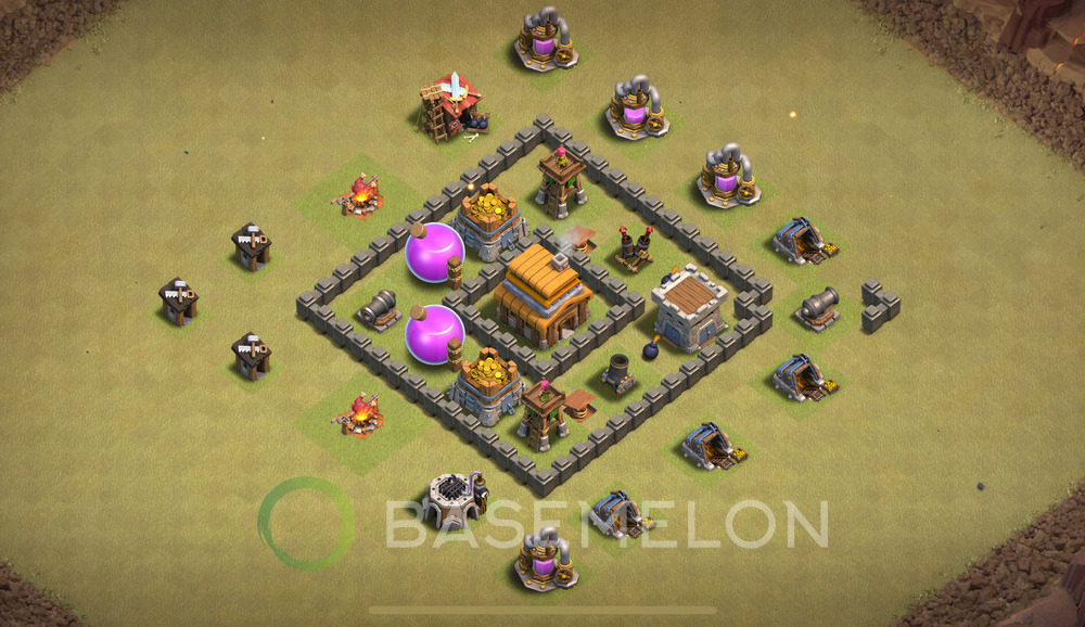 Town Hall Level 4 War Base Design 2024, Anti 3 Stars, Hybrid, Layout #605