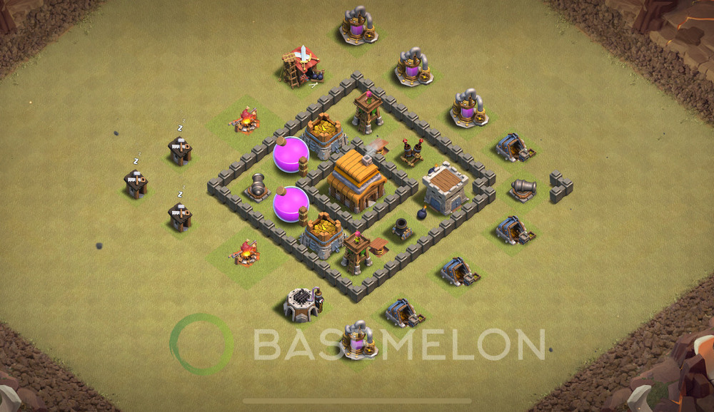 Town Hall Level 4 War Base Design 2024, Anti 3 Stars, Hybrid, Layout #605