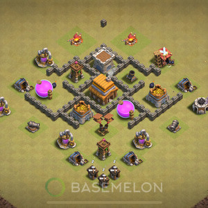 Town Hall Level 4 War Base Design, Anti Everything, Layout #673