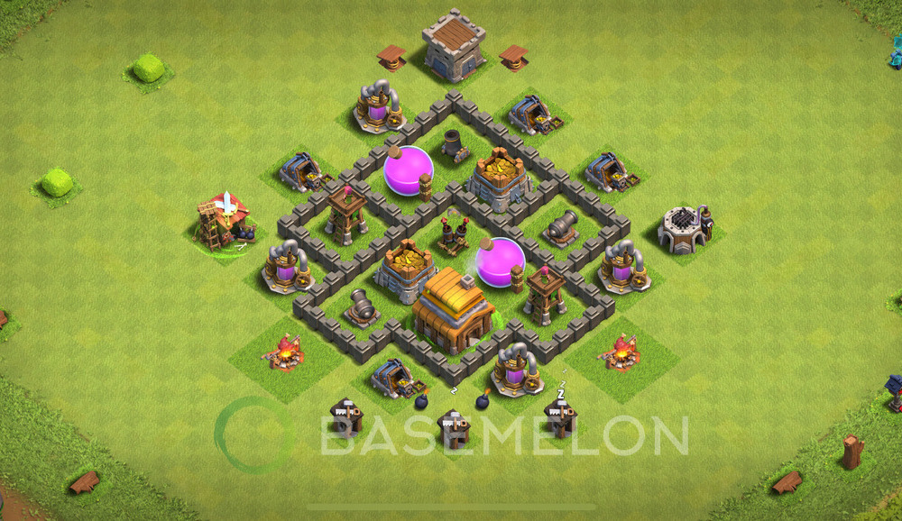 Town Hall Level 4 Farm Base Design, Max Levels, Anti Air, Layout #823