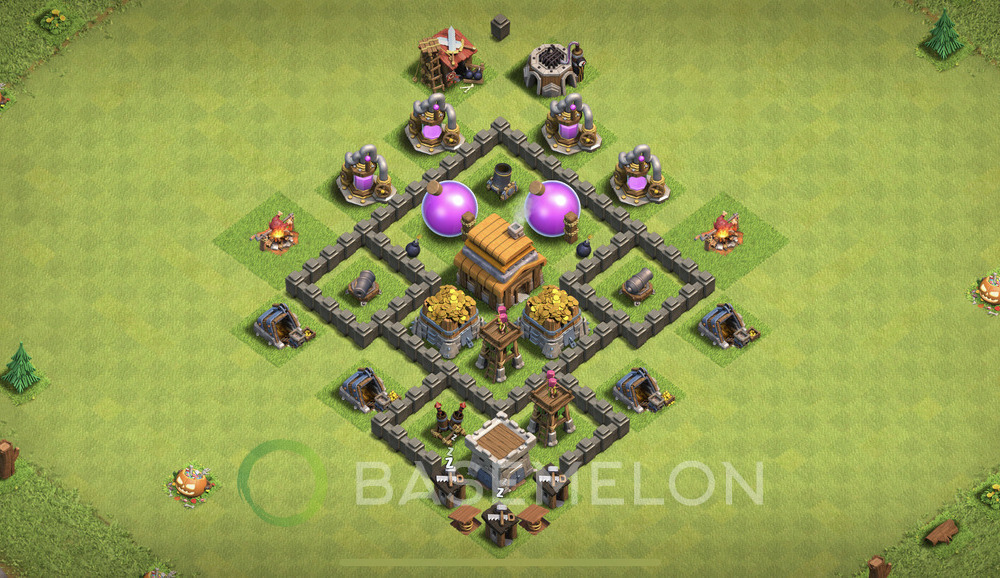 Town Hall Level 4 Farm Base Design 2024, Max Levels, Hybrid, Layout #857