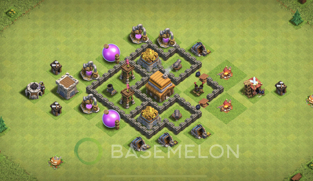 Town Hall Level 4 Trophy/Defense Base Design 2024, Anti 2 Stars, Anti Air, Layout #930