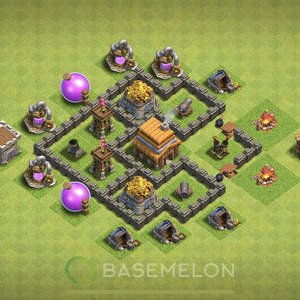 Town Hall Level 4 Trophy/Defense Base Design 2025, Anti 2 Stars, Anti Air, Layout #930