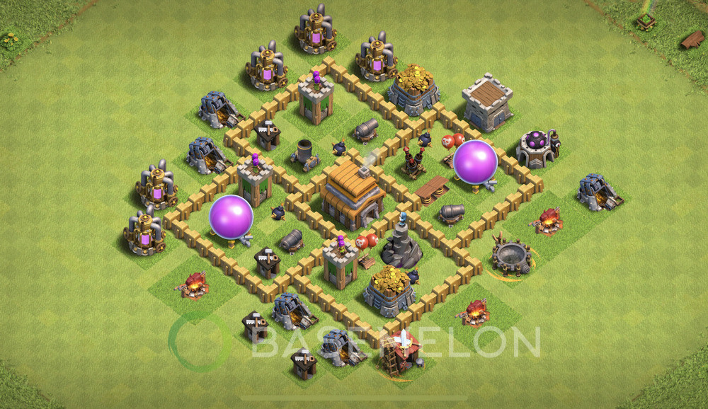Town Hall Level 5 Trophy/Defense Base Design 2024, Max Levels, Anti Everything, Layout #105