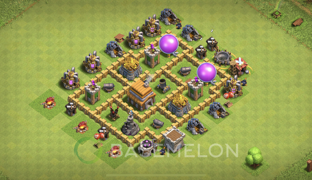 Town Hall Level 5 Trophy/Defense Base Design 2025, Anti Everything, Hybrid, Layout #1277