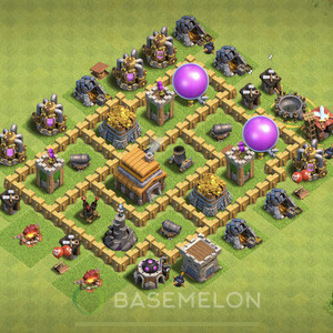 Town Hall Level 5 Trophy/Defense Base Design 2025, Anti Everything, Hybrid, Layout #1277