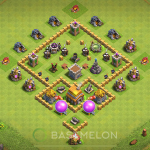 Rathaus Level 5 Verteidigung Base 2025, Anti Air, Anti 3 Sterne, Layout #1419