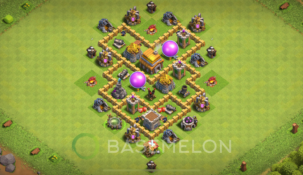 Town Hall Level 5 Trophy/Defense Base Design 2024, Anti 3 Stars, Hybrid, Layout #156