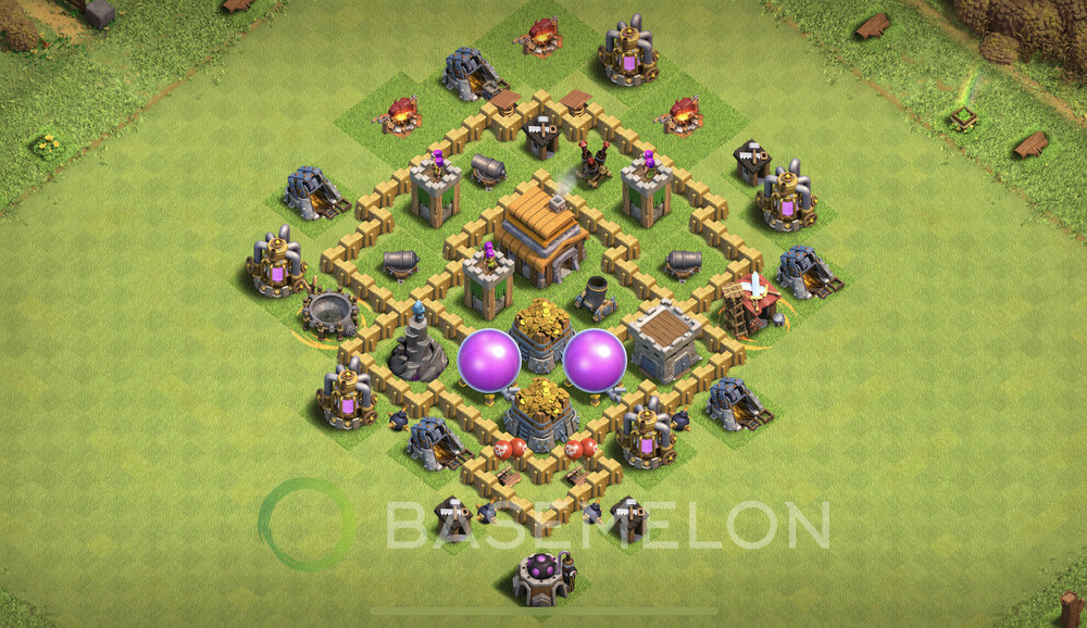 Town Hall Level 5 Farm Base Design 2025, Max Levels, Hybrid, Layout #1752