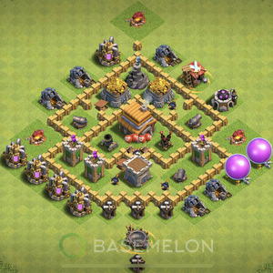 Town Hall Level 5 Trophy/Defense Base Design, Anti 3 Stars, Anti Air, Layout #176