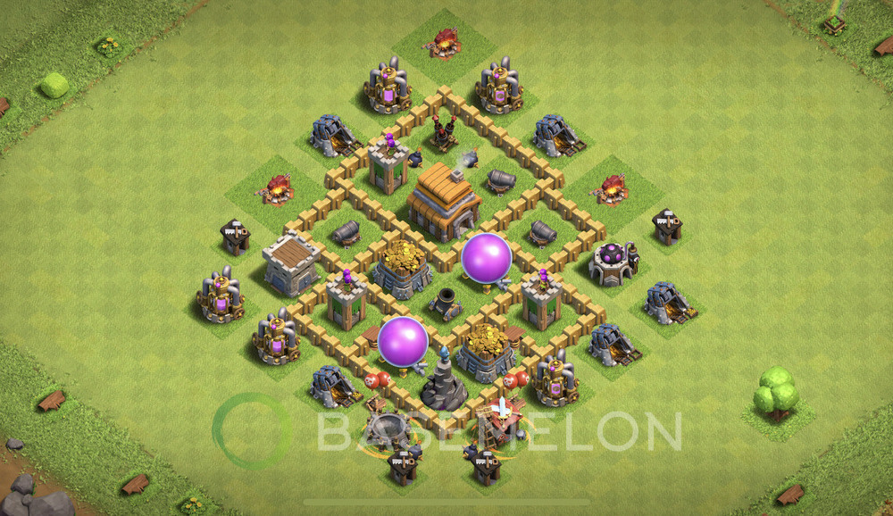 Town Hall Level 5 Trophy/Defense Base Design 2025, Unbeatable, Hybrid, Layout #2052
