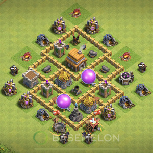 Town Hall Level 5 Trophy/Defense Base Design 2025, Unbeatable, Hybrid, Layout #2052