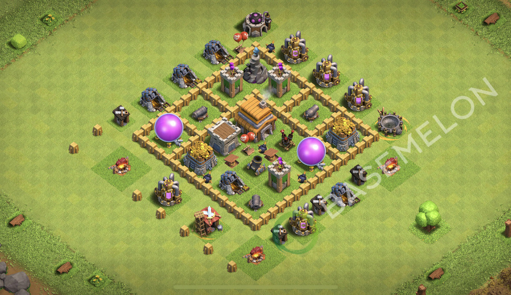 Town Hall Level 5 Trophy/Defense Base Design 2026, Anti 2 Stars, Hybrid, Layout #3168