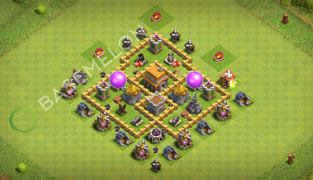 Town Hall Level 5 Trophy/Defense Base Design 2026, Anti 2 Stars, Layout #3673