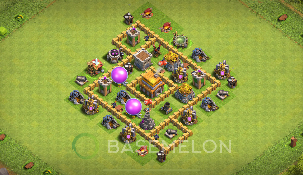 Town Hall Level 5 Trophy/Defense Base Design 2024, Anti 3 Stars, Hybrid, Layout #45