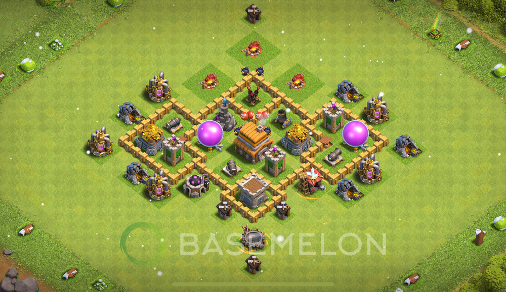 Town Hall Level 5 Trophy/Defense Base Design 2024, Anti 2 Stars, Hybrid, Layout #472