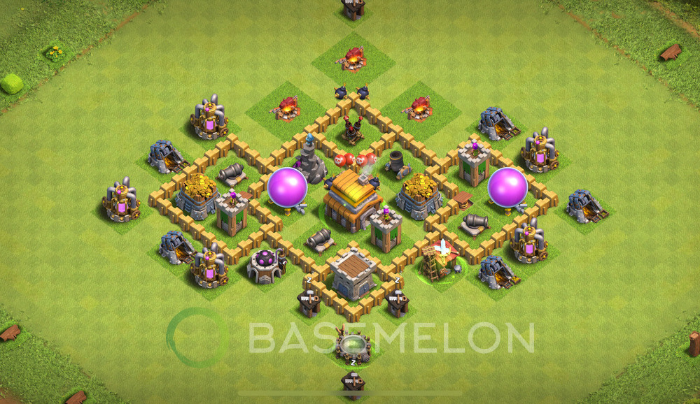 Town Hall Level 5 Trophy/Defense Base Design 2024, Anti 2 Stars, Hybrid, Layout #472