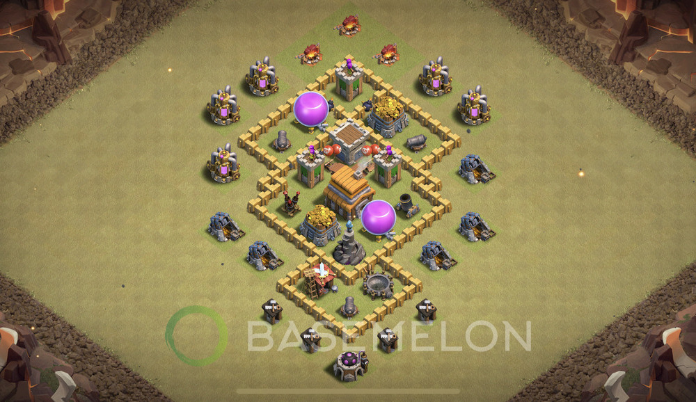 Town Hall Level 5 War Base Design 2024, Anti 2 Stars, Hybrid, Layout #474