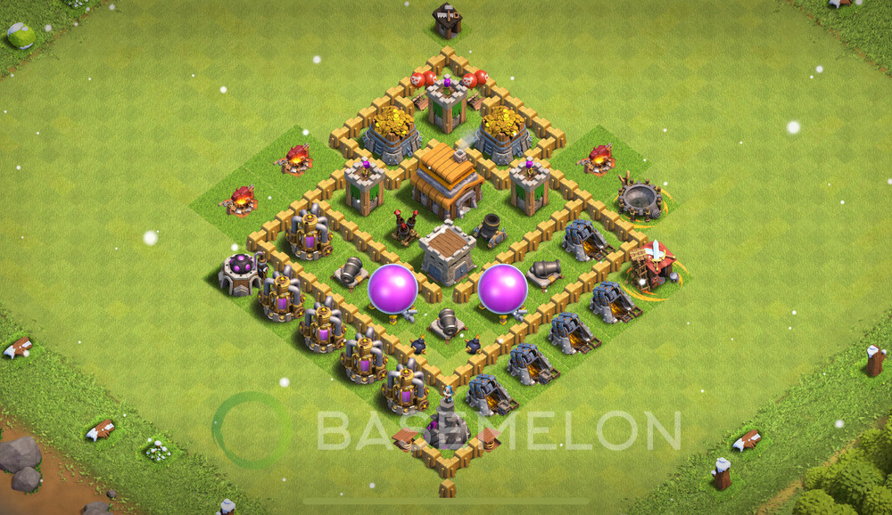 Town Hall Level 5 Trophy/Defense Base Design 2024, Anti 2 Stars, Hybrid, Layout #480