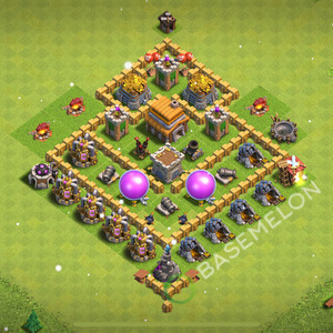 Town Hall Level 5 Trophy/Defense Base Design 2025, Anti 2 Stars, Hybrid, Layout #480