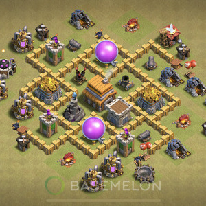 Town Hall Level 5 War Base Design, Anti 2 Stars, Anti Air, Layout #65