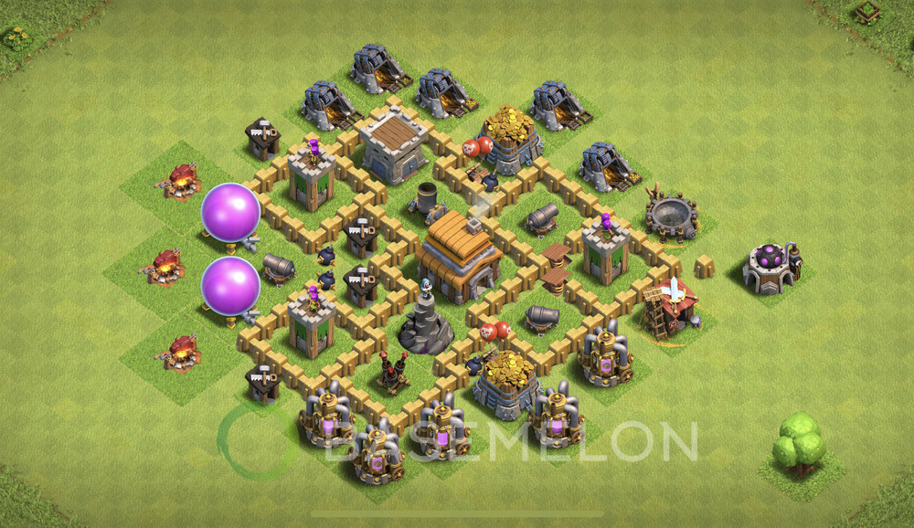 Town Hall Level 5 Trophy/Defense Base Design 2024, Anti 3 Stars, Anti Everything, Layout #676