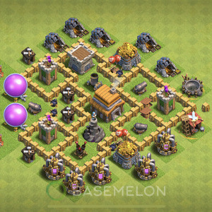 Town Hall Level 5 Trophy/Defense Base Design, Anti 3 Stars, Anti Everything, Layout #676