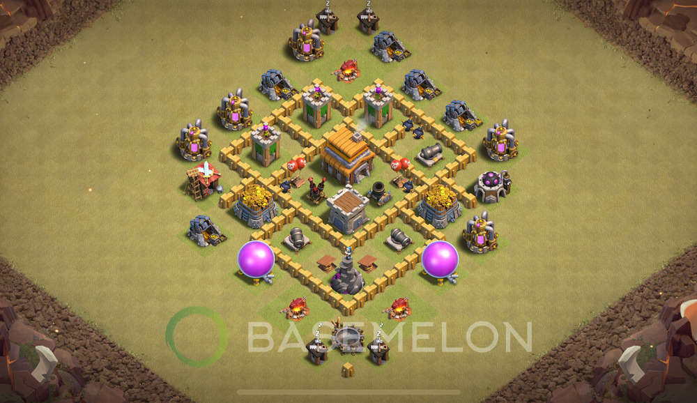 Town Hall Level 5 War Base Design 2024, Anti 3 Stars, Anti Air, Layout #859