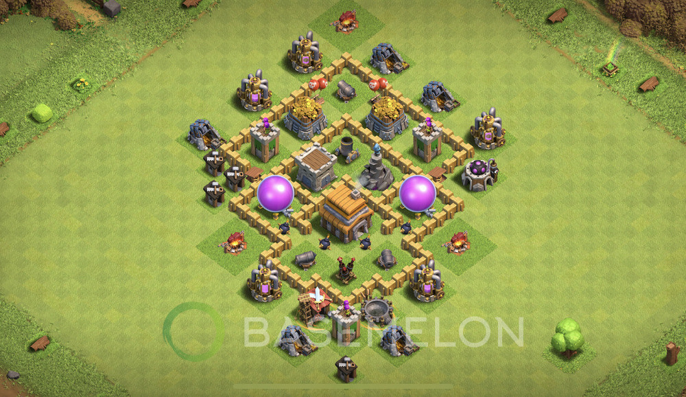 Town Hall Level 5 Trophy/Defense Base Design 2024, Max Levels, Hybrid, Layout #950