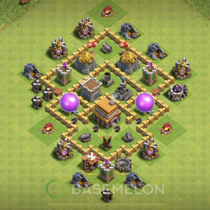 Town Hall Level 5 Trophy/Defense Base Design 2025, Max Levels, Hybrid, Layout #950