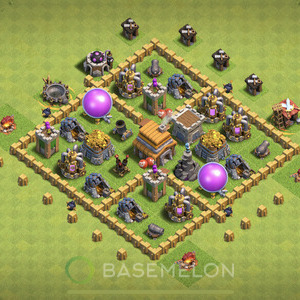 Town Hall Level 5 Trophy/Defense Base Design 2025, Anti Everything, Layout #974